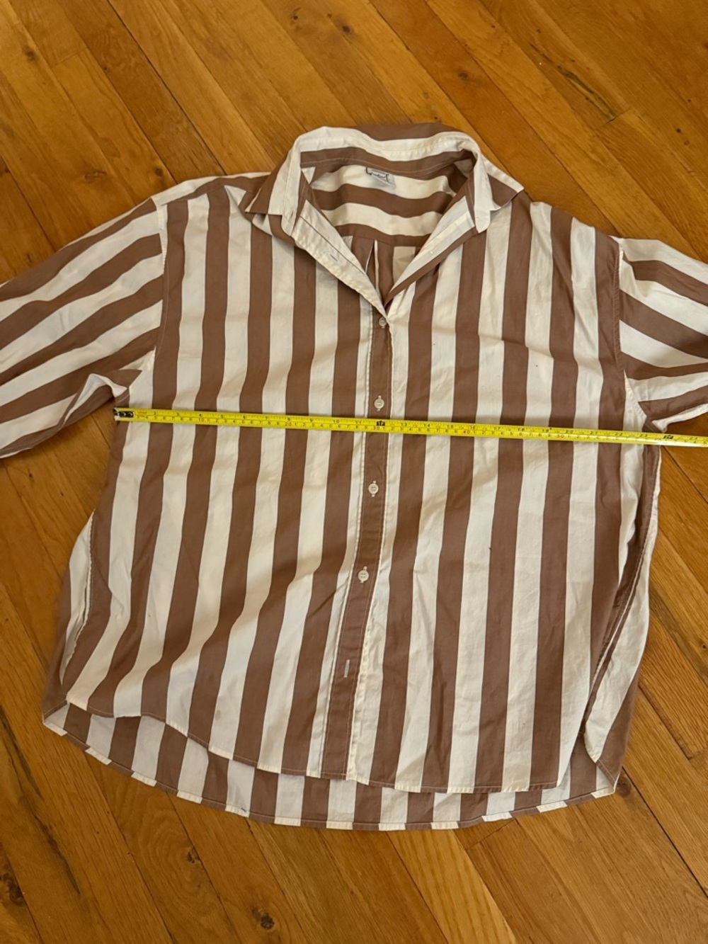 Baserange Loose Ole Shirt White & Brown Stripe - Picture 4 of 4